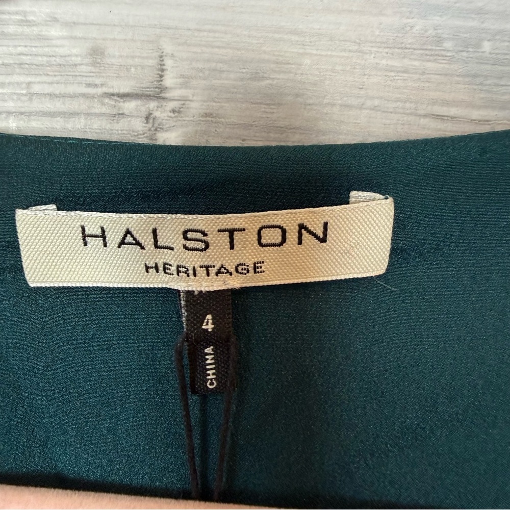 NWT Halston Heritage V-Neck Wrap Front Mini Dress in Dark Spruce - Size 4 - Picture 2 of 10